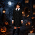 Laste Wednesday Addamsi stiilis Halloweeni kleitkostüüm, must, pealuu- ja luumustriga, 115–125 cm