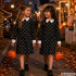 Laste Wednesday Addamsi stiilis Halloweeni kleitkostüüm, must, pealuu- ja luumustriga, 115–125 cm