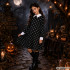 Laste Wednesday Addamsi stiilis Halloweeni kleitkostüüm, must, pealuu- ja luumustriga, 115–125 cm