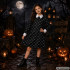 Laste Wednesday Addamsi stiilis Halloweeni kleitkostüüm, must, pealuu- ja luumustriga, 115–125 cm
