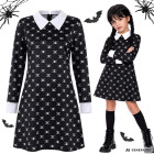 Laste Wednesday Addamsi stiilis Halloweeni kostüümkleit pealuumustriga, 135–145 cm