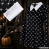 Laste Wednesday Addamsi stiilis Halloweeni kostüümkleit pealuumustriga, 135–145 cm
