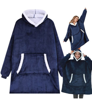 Soe tumesinine kapuutsiga pleedpusa, oversize, pehme paks teddyvooder, 2-in-1, XXL