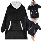 Soe musta värvi kapuutsiga pleedpusa, pehme ja paks, oversize, XXL, 2-in-1