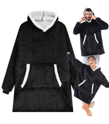 Soe musta värvi kapuutsiga pleedpusa, pehme ja paks, oversize, XXL, 2-in-1