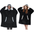 Soe musta värvi kapuutsiga pleedpusa, pehme ja paks, oversize, XXL, 2-in-1