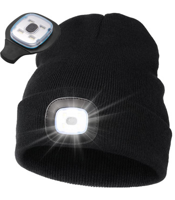 LED-lambiga talvemüts, must, USB-laetav, 3 valgusrežiimi