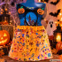 Halloweeni kostüüm tüdrukule: oranž tüllseelik ja kõrvitsatega peapael, universaalsuurus
