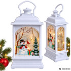 Valge LED-jõululatern lumememmega – 14 cm