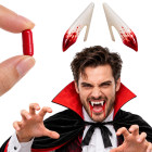 Vampiiri kihvade ja kunstvere kapslite komplekt Halloweeni kostüümile, 25 mm
