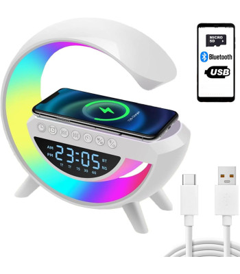 RGB LED-lamp juhtmevaba laadimise, Bluetooth-kõlari, äratuskella ja raadioga