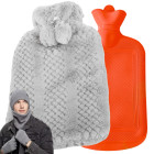 Kummist soojaveepudel eemaldatava kampsunkattega, hall, 2 l, 34 × 19 cm