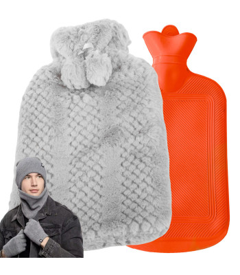 Kummist soojaveepudel eemaldatava kampsunkattega, hall, 2 l, 34 × 19 cm