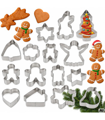 Metallist piparkoogi- ja küpsisevormid, 15 tk, 5,5–9 cm