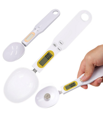 Digitaalne köögikaal-lusikas LCD-ekraaniga, valge, 0,1–500 g