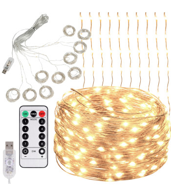Jõuludeks mõeldud LED-valguskardin aknale, soe valge, USB, puldiga, 300 LED, 3 m
