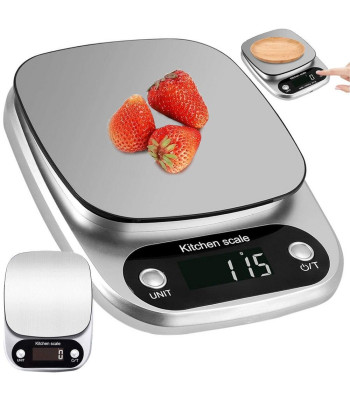 Elektrooniline köögikaal LCD-ekraaniga, hõbedane – kuni 3 kg, täpsus 0,1 g, 16 × 21 × 3 cm