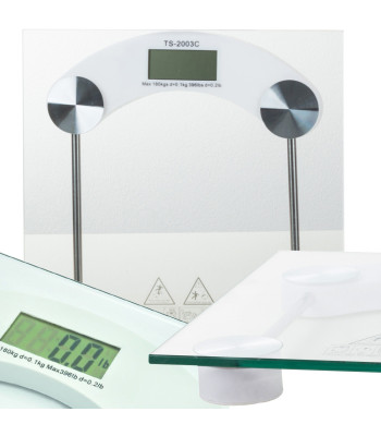 Elektrooniline läbipaistev klaasist vannitoakaal LCD-ekraaniga – kuni 180 kg, 30 × 30 × 2,5 m