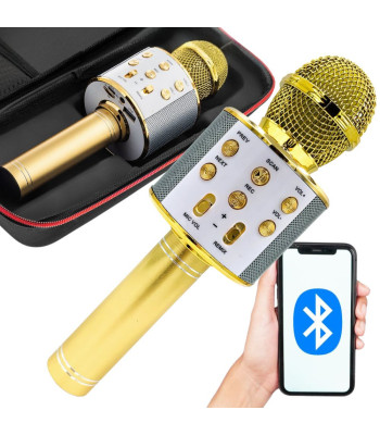 Juhtmevaba Bluetooth-karaokemikrofon kõlari ja ümbrisega, mitu režiimi, kuldne, 22 cm