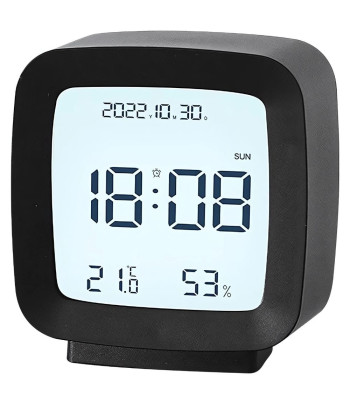 LCD-äratuskell kuupäeva, temperatuuri ja õhuniiskuse näiduga