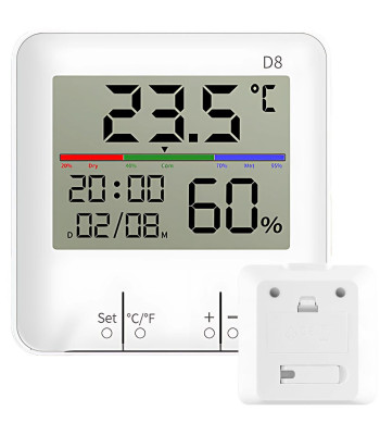 Ilmajaam termomeetri, hügromeetri ja kellaga – LCD-ekraan, patareitoide, 9 × 9 × 2,5 cm