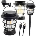 LED-päikeseenergial töötav matka- ja aiavalgusti liikumis- ja hämarusanduriga, USB-laadimisega