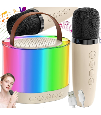 Karaokekomplekt kahe juhtmevaba mikrofoniga, kaasaskantav Bluetooth-kõlar RGB-LED-valgustusega, K52