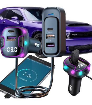 Bluetoothi FM-autosaatja ja autolaadija, USB-C, QC 3.0, käed-vabad komplekt, LCD-ekraan