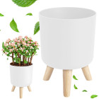 Valge jalgadel lillepott puidust jalgadega, Ø 14 cm