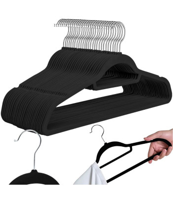 Mustad libisemiskindlad sametkattega riidepuud, 20 tk