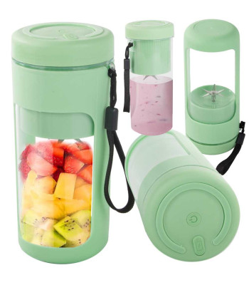 Kaasaskantav juhtmeta USB-laetav smuutiblender jääpurustajaga, roheline, 450 ml, 28 cm