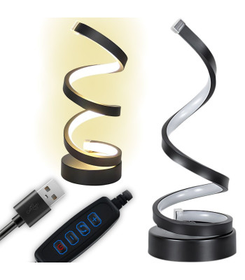 Spiraalne LED-laualamp, 3 valgusvärvi, USB-toide ja reguleeritav heledus, 10cm x 25cm
