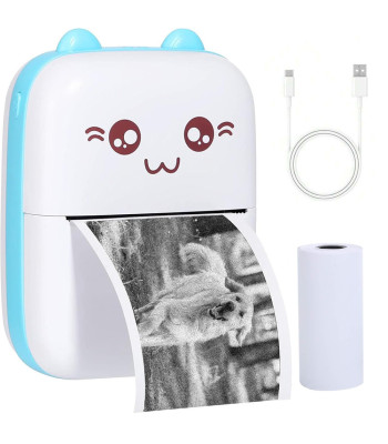 Juhtmevaba kaasaskantav mini termoprinter fotode ja märkmete printimiseks, sinine