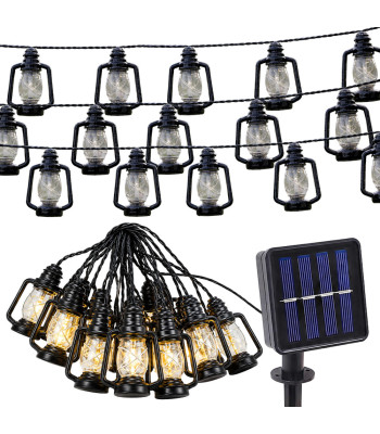 Päikesepaneeliga LED-aiavalgustite vanik dekoratiivsete laternatega, 20 LED-laternat, 4,85 m