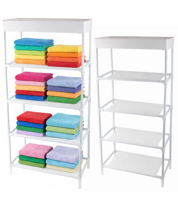 Kokkupandav valge hoiuriiul 5 tekstiilriiuliga, 81 × 39,5 × 21,5 cm