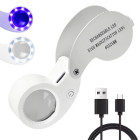 Kokkupandav LED- ja UV-valgustusega juveeliluup, USB-laetav, lugemiseks, 60X