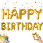 Kuldsed fooliumist HAPPY BIRTHDAY õhupallid – sünnipäevagirland