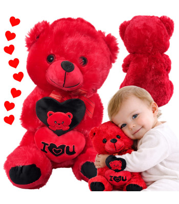 Punane plüüsist kaisukaru südamega „I LOVE YOU” – kingituseks, 30cm x 18cm