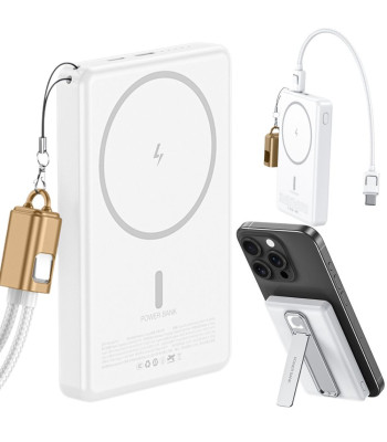 Magnetiline juhtmevaba kiirlaadimisega akupank USB-C ja Lightning-ühendustega, 5000 mAh, 20 W, 06400