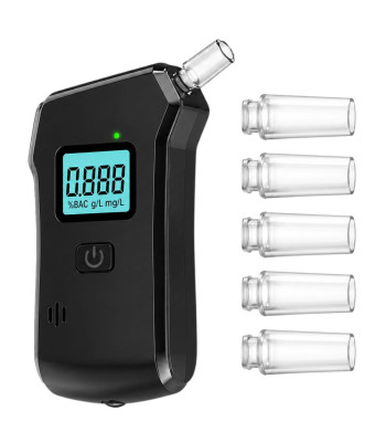 Elektrooniline digitaalne LCD-alkomeeter LED-taskulambiga, täpne, must, 5 huulikuga