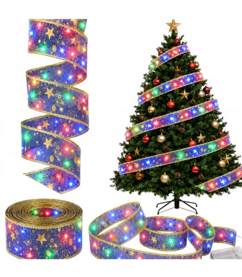 LED-valgustusega jõululint, lilla ja kuldne, 40 LED-i, 4 m