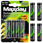 Laetavad AA-akud, Ni-MH, 4800 mAh, 1,2 V, 4 tk, läbimõõt 1,4 cm, kõrgus 5,1 cm