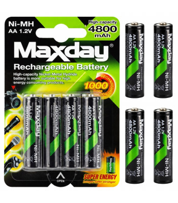 Laetavad AA-akud, Ni-MH, 4800 mAh, 1,2 V, 4 tk, läbimõõt 1,4 cm, kõrgus 5,1 cm