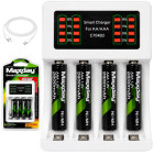 Akulaadija Maxday AA/AAA, LED-indikaatori ja USB-C ühendusega, komplektis 4 AAA-akut