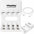 MAXDAY AA/AAA akulaadija USB-C, 4 pesa ja LED-indikaatorid, 704A2