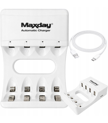 MAXDAY AA/AAA akulaadija USB-C, 4 pesa ja LED-indikaatorid, 704A2