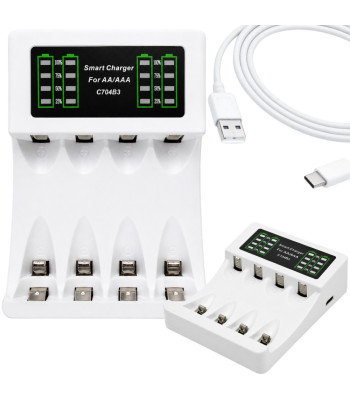 MAXDAY AA/AAA akulaadija USB-C, LED-laadimisnäidiku ja kiirlaadimisega, C704B3, 9,2cm x 6,4cm x 2,7cm