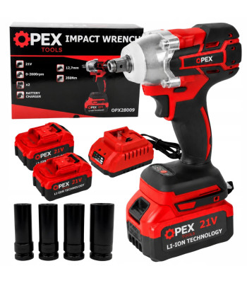 Harjadeta akulöökmutrikeeraja ratastele, 2 akut ja padrunid, OPEX TOOLS OPX28009, 21 V