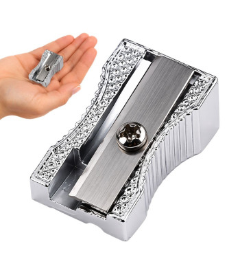 Ühe auguga metallist pliiatsiteritaja, hõbedane, 2 × 1 × 2 cm