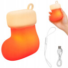 Jõulusoki kujuline silikoonist LED-dekoratiivlamp, USB-laetav, 3 valgusrežiimi, riputatav, 7 × 7 × 5 cm